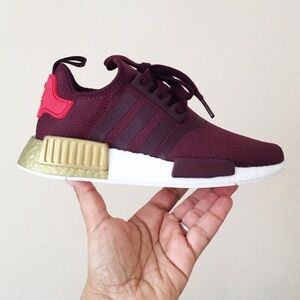 Adidas Maroon Sneakers with Metallic Gold Details
